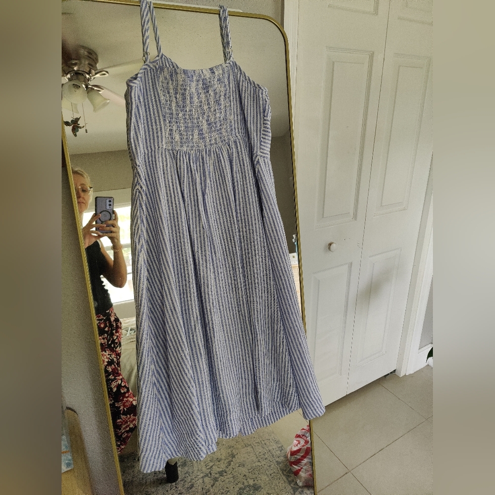 Striped Blue Midi Dress NWOT - Picture 7 of 10